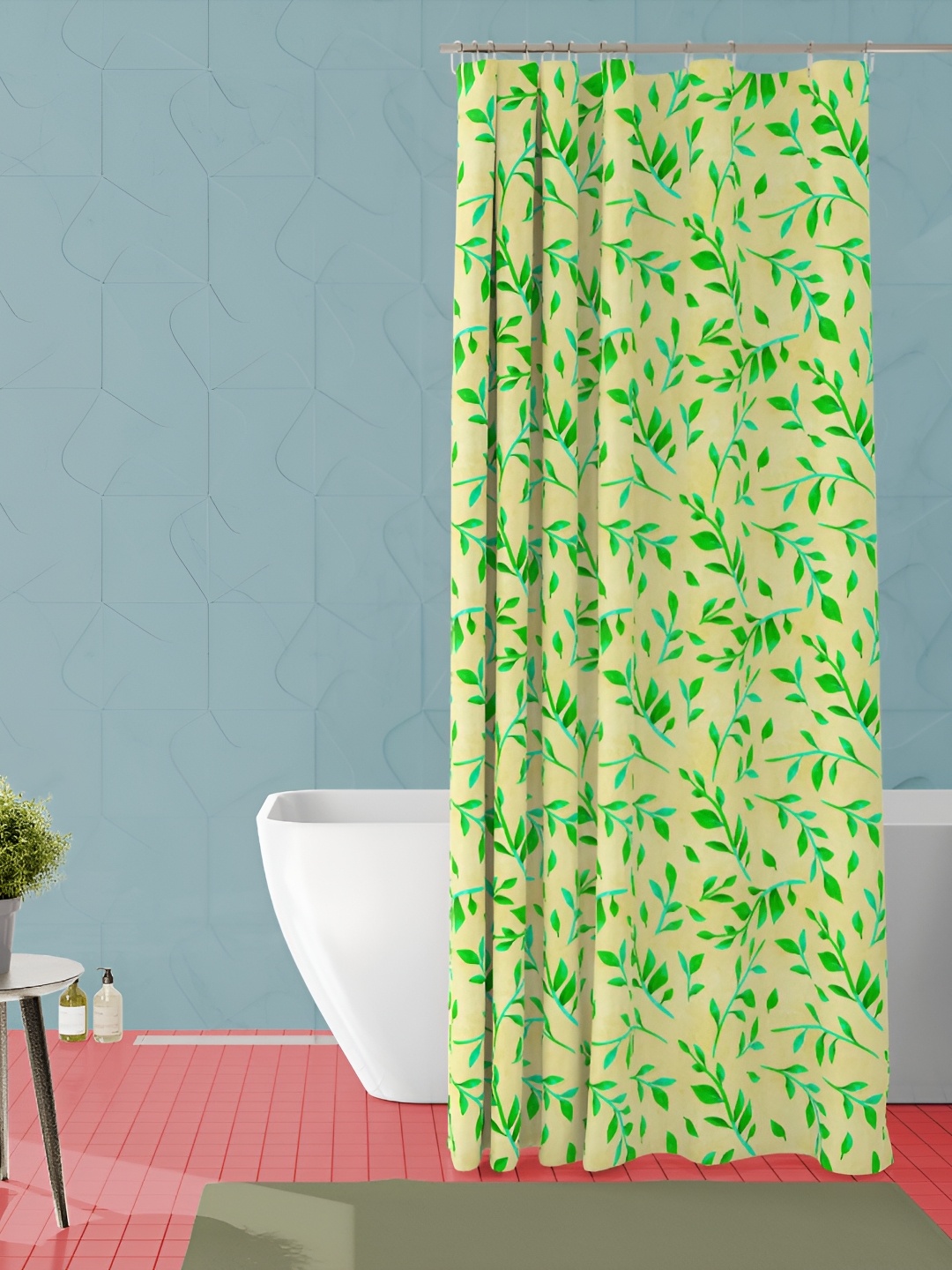 

ArtzFolio Yellow & Green Leaves Printed Waterproof Shower Curtain