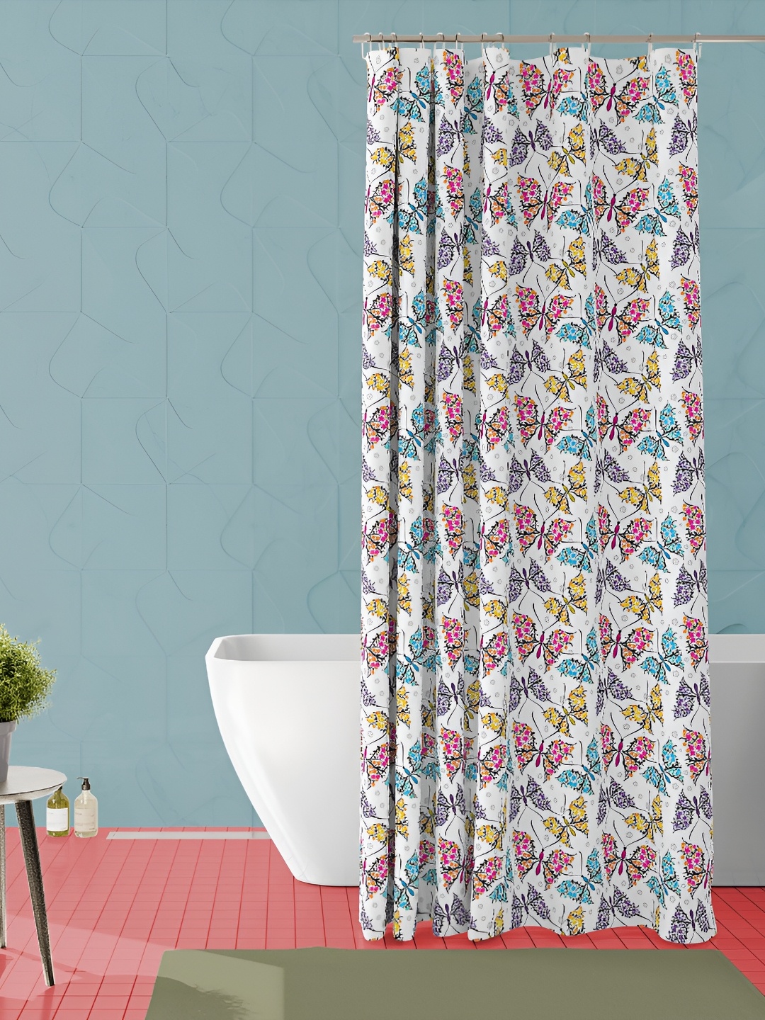 

ArtzFolio White & Blue Printed Waterproof Shower Curtain