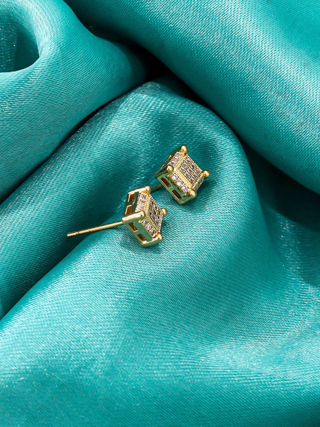 

FIMBUL Stainless Steel Gold Plated Cubic Zirconia Studded Square Studs