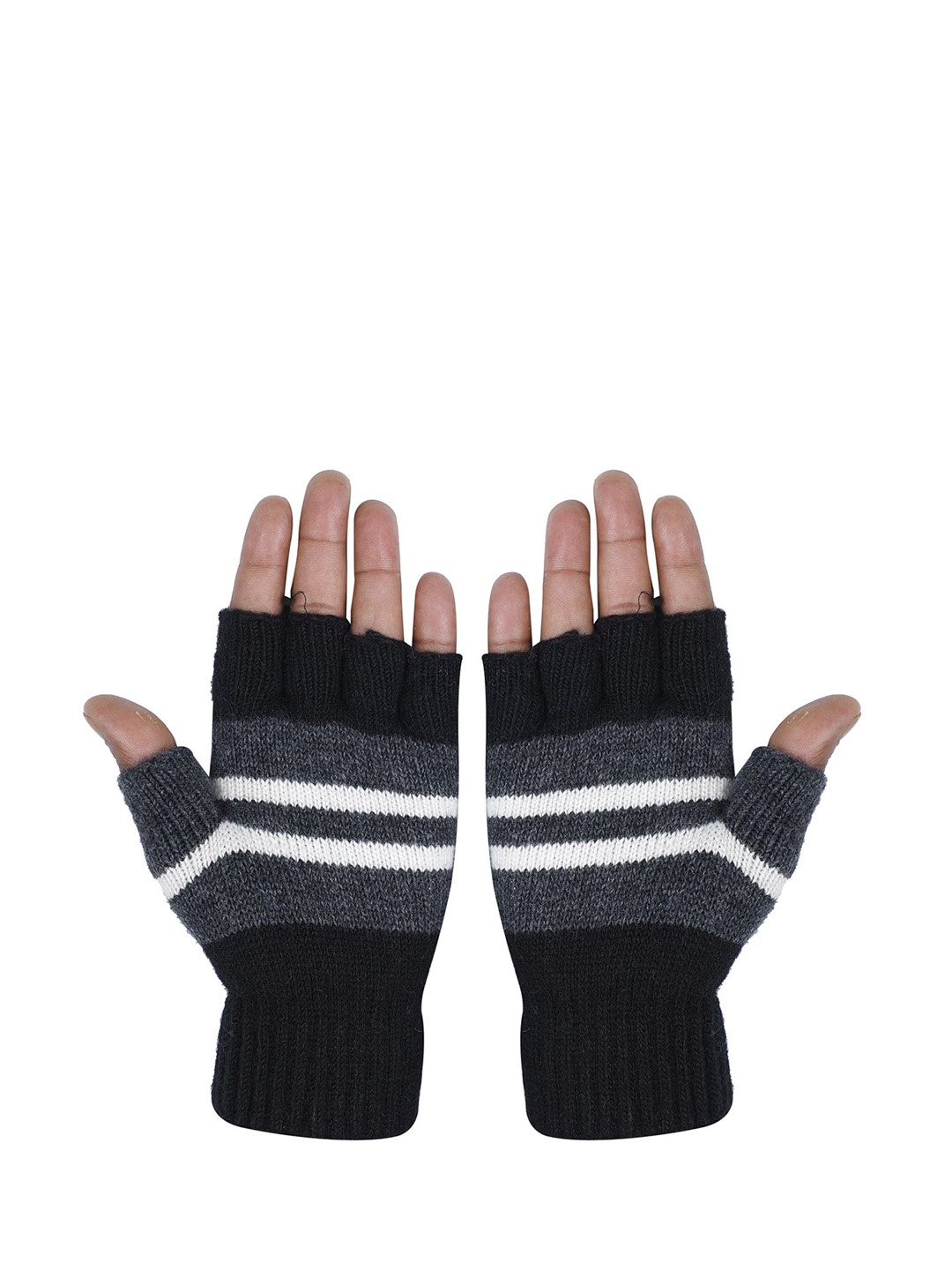 

LOOM LEGACY Men Striped Acrylic Fingerless Gloves, Black