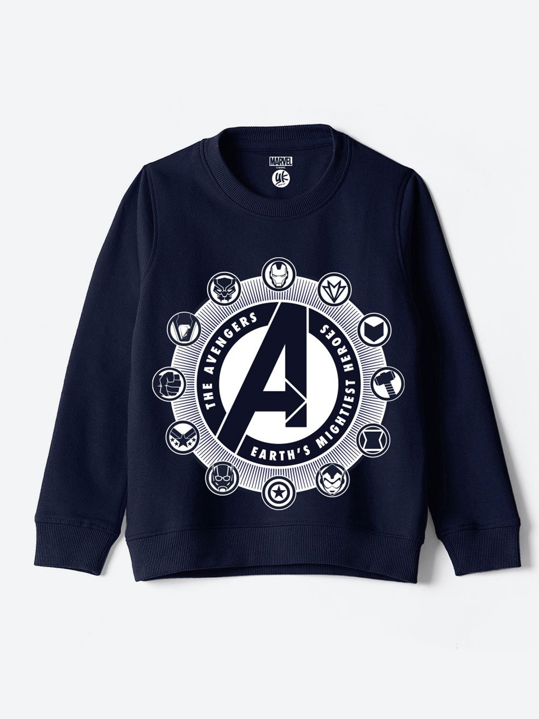 

YK Disney Boys Avengers Printed Round Neck Long Sleeves Pullover Sweatshirt, Blue