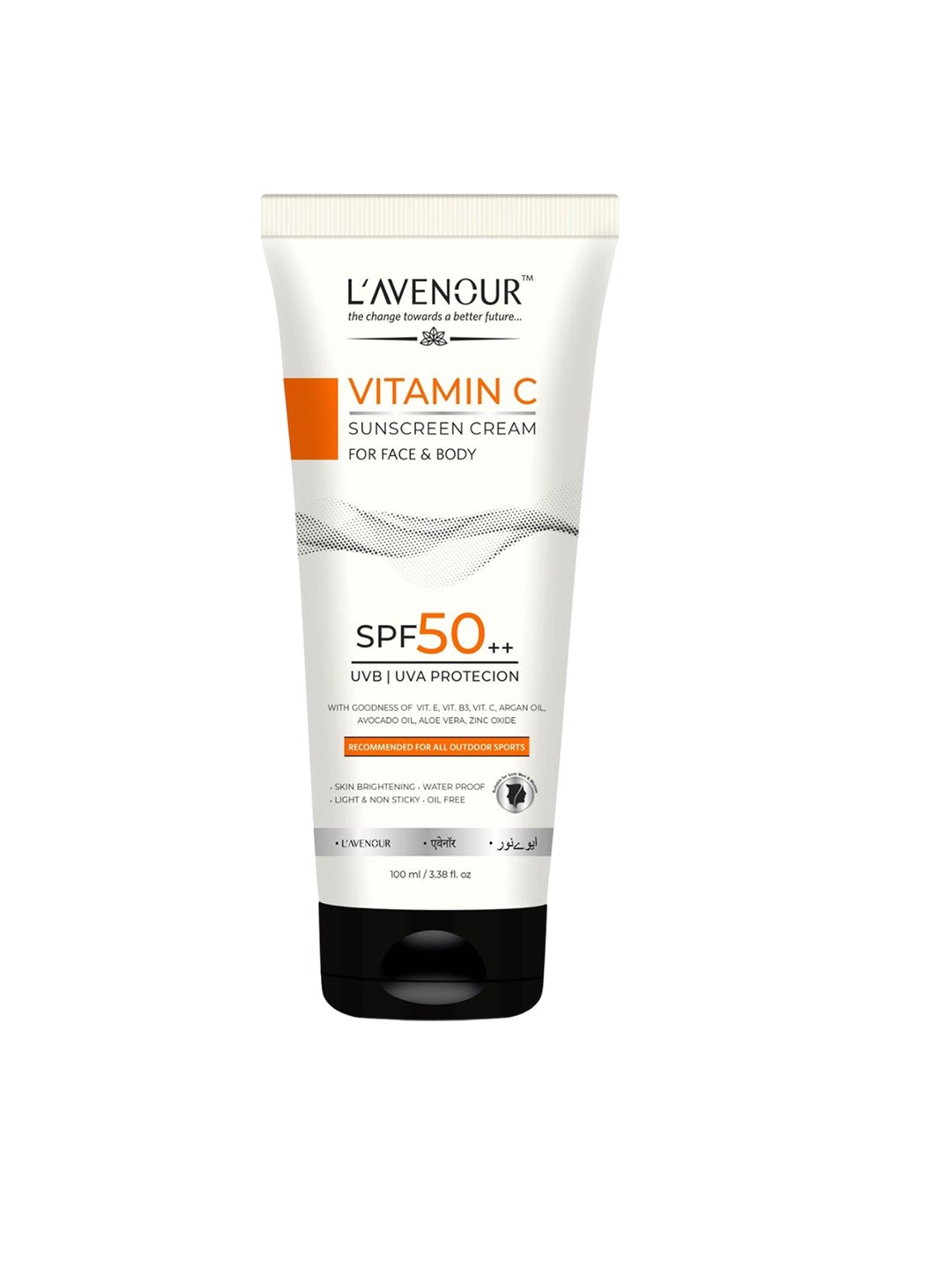 

L'AVENOUR Vitamin C UV Protection Sunscreen Cream SPF50++ For Face & Body - 100 ml, White