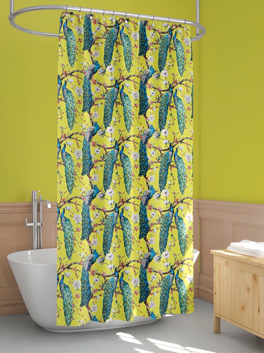 

ArtzFolio Yellow & Blue Printed Water Proof Shower Curtain