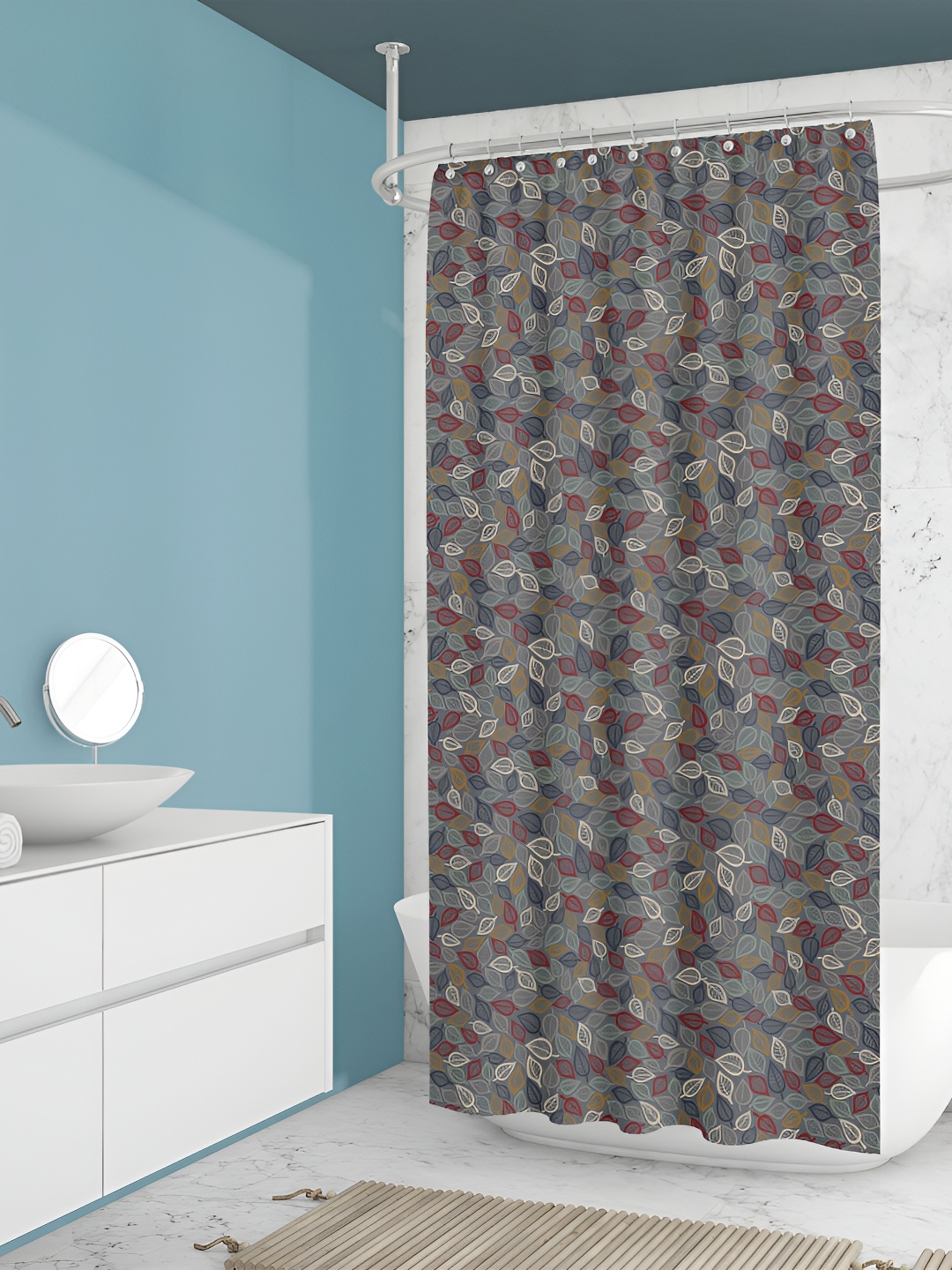 

ArtzFolio Grey & Red Floral Printed Waterproof Shower Curtain