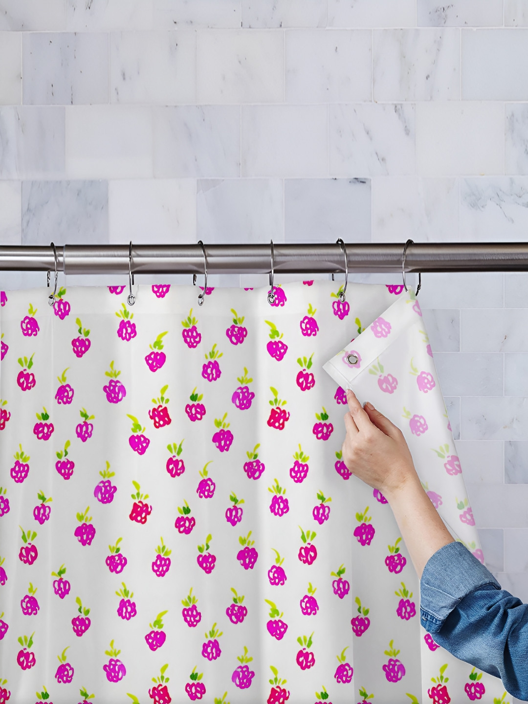 

ArtzFolio White & Pink Printed Waterproof Shower Curtain