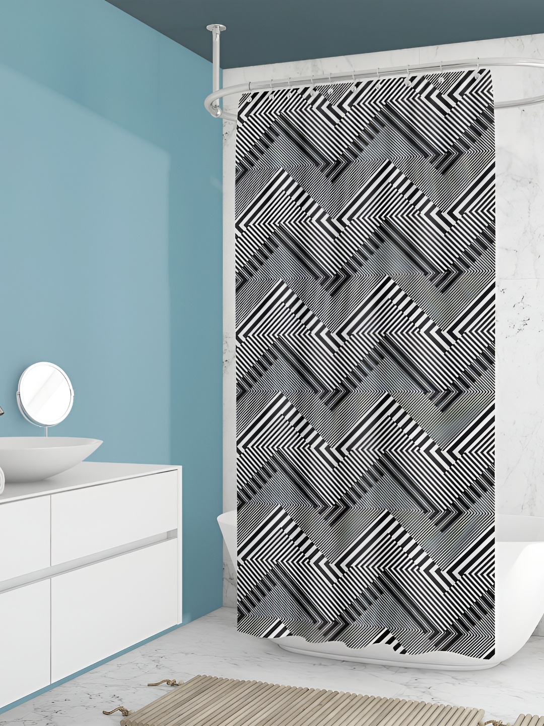 

ArtzFolio Black and White Geometric Printed Waterproof Shower Curtain