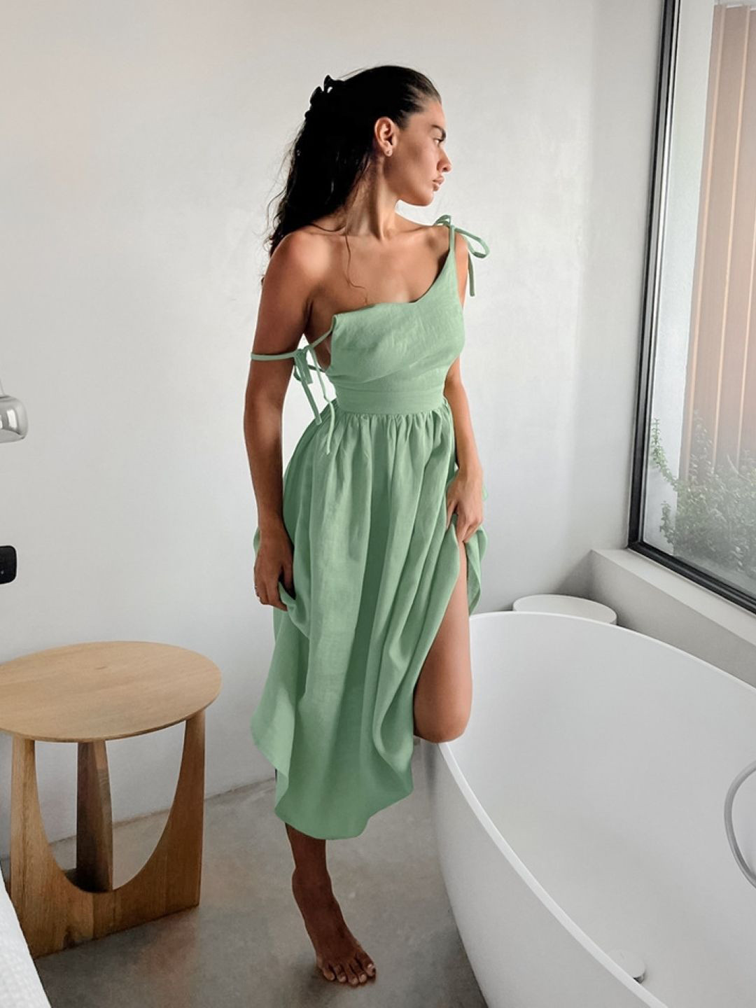 

StyleCast Women Gathered or Pleated A-Line Cotton Midi Dress, Green