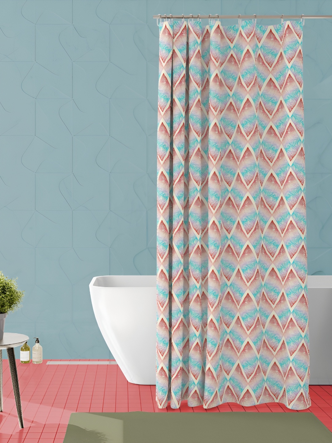 

ArtzFolio Blue & Pink Geometric Printed Waterproof Shower Curtain