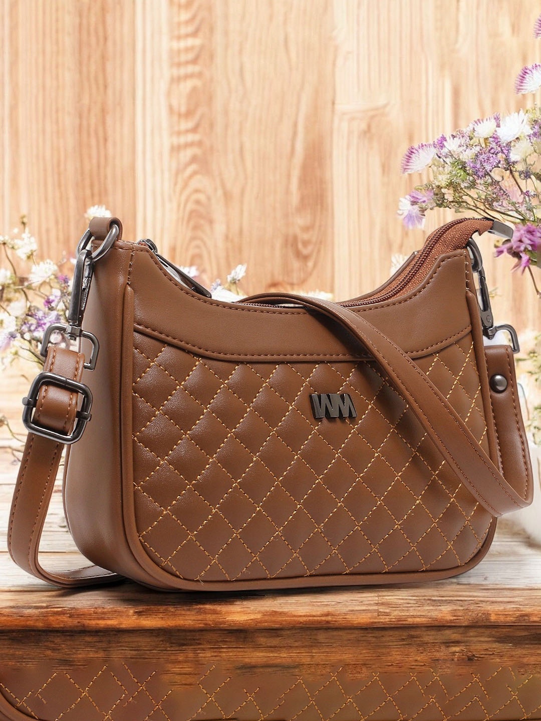 

WOMEN MARKS PU Sling Bag with Quilted, Brown