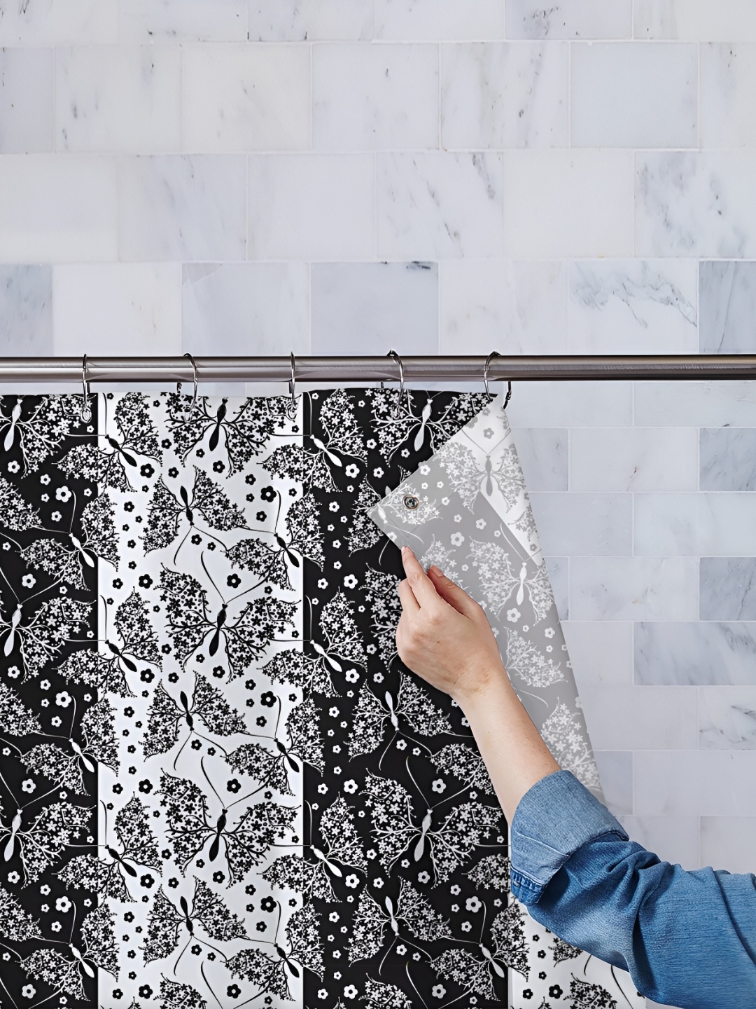 

ArtzFolio Black & White Printed Waterproof Shower Curtain