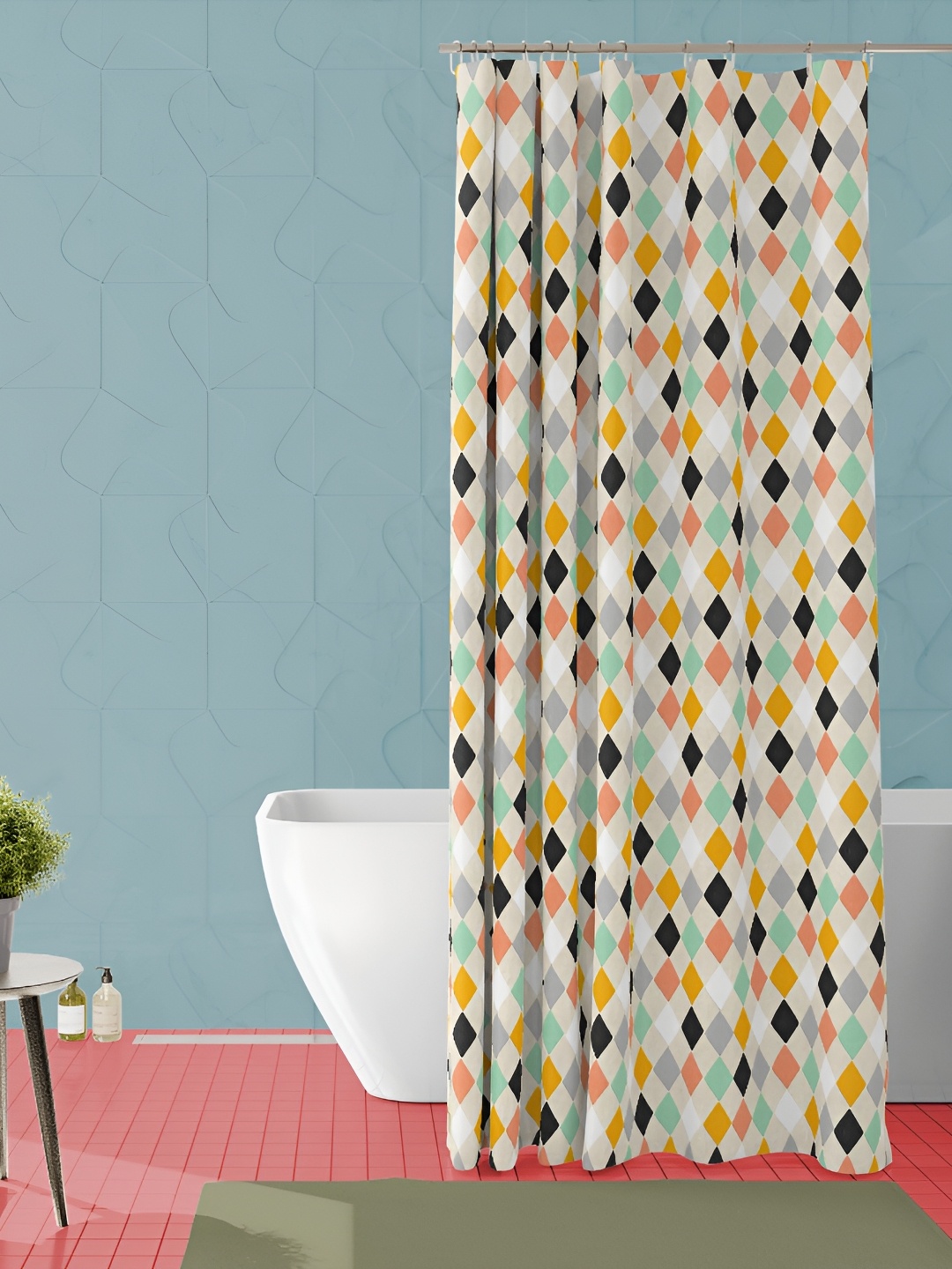 

ArtzFolio White & Yellow Printed Waterproof Shower Curtain