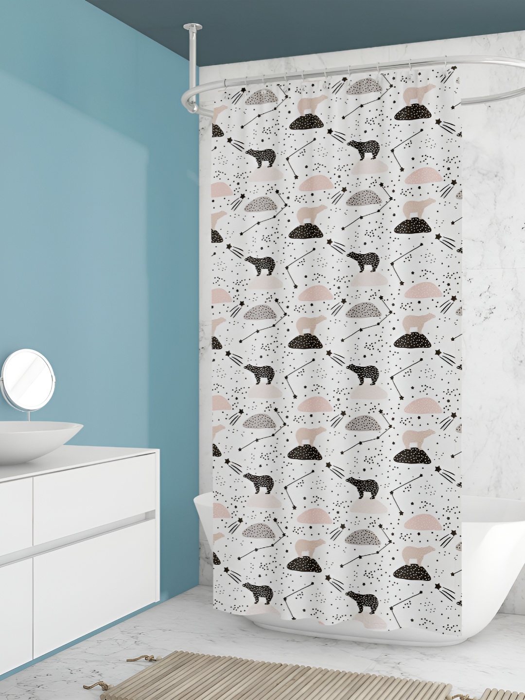 

ArtzFolio White & Black Printed Waterproof Shower Curtain