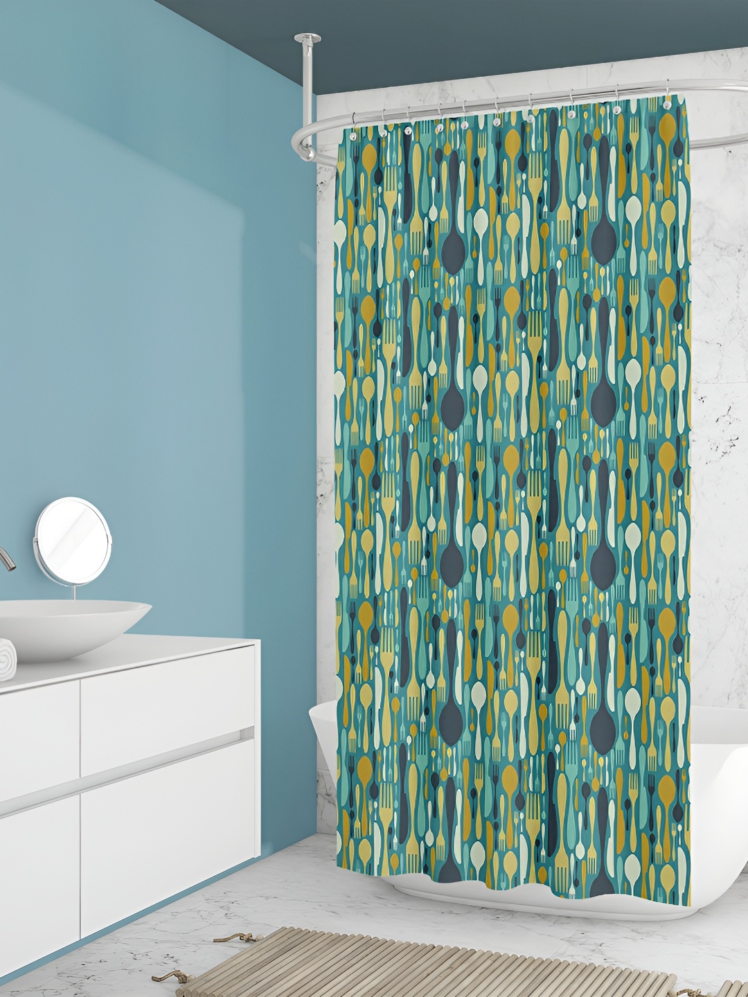 

ArtzFolio Green & Mustard Printed Waterproof Shower Curtain