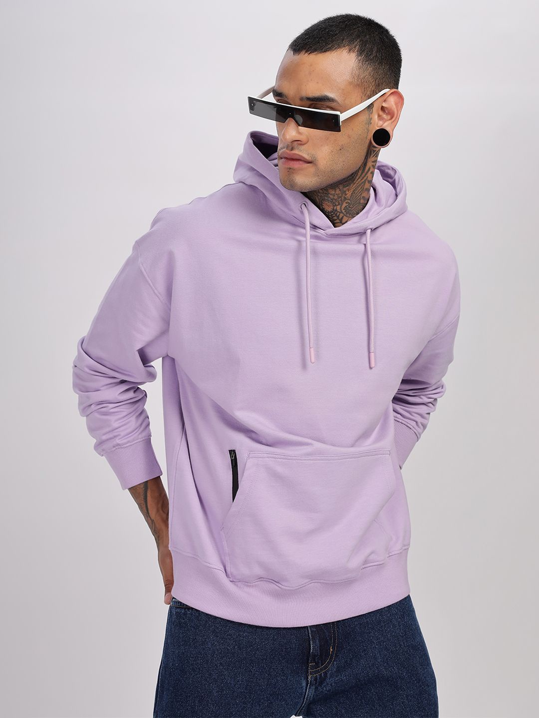 

Elzoh Men Oversized Solid Hooded Pullover Sweatshirt, Lavender