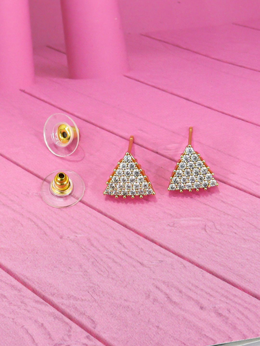 

VAGHBHATT Gold Plated Artificials Stones Studded Triangular Studs Earrings, White