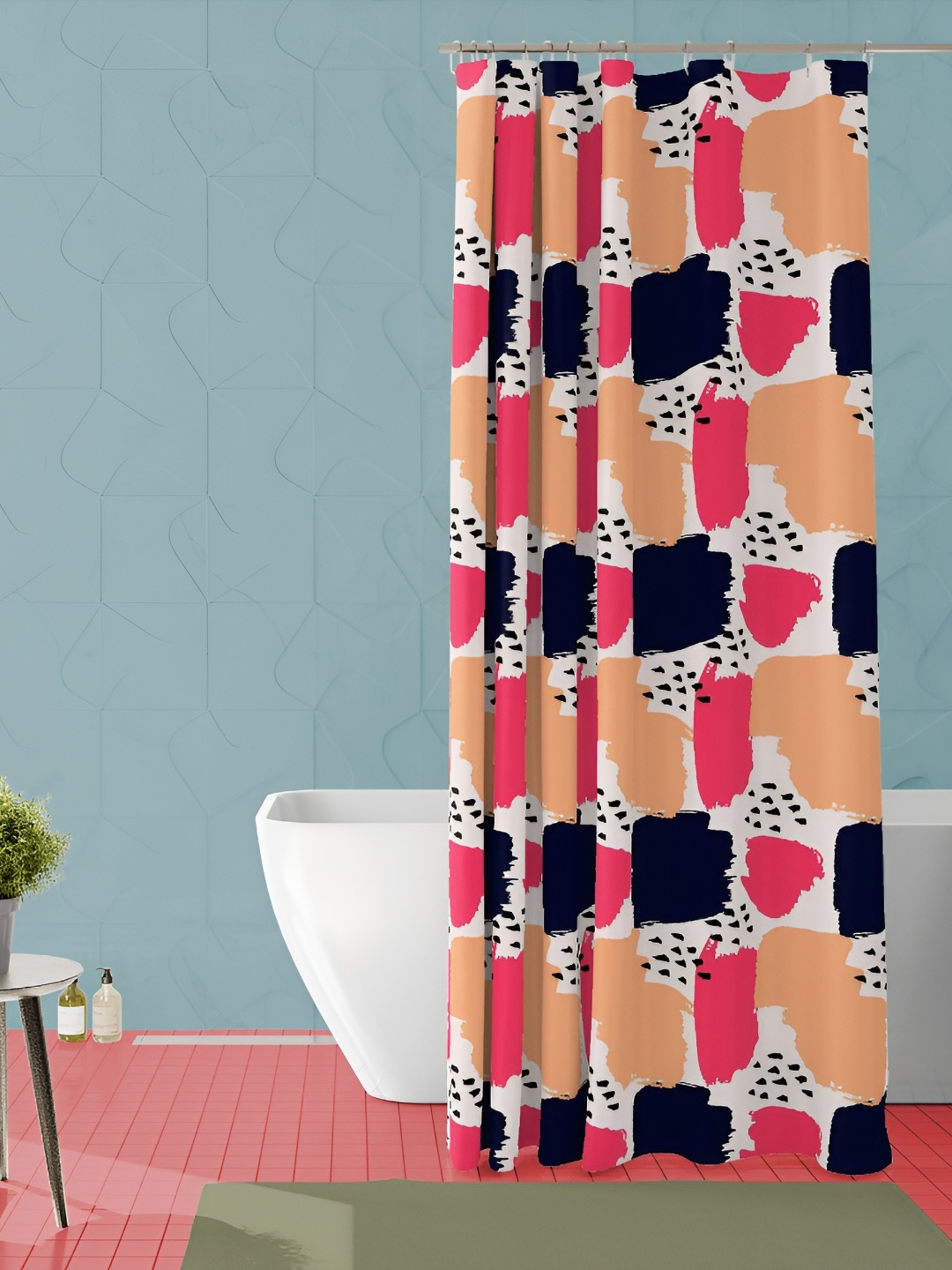 

ArtzFolio White & Peach-Coloured Abstract Printed Waterproof Shower Curtain
