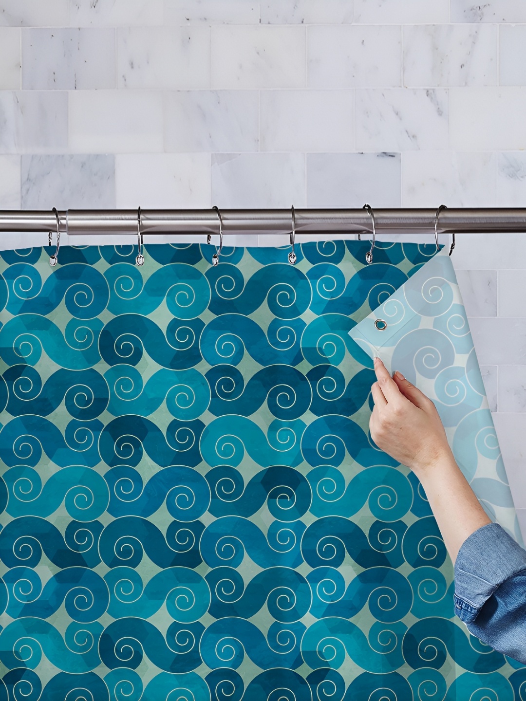 

ArtzFolio Blue & Green Printed Waterproof Shower Curtain