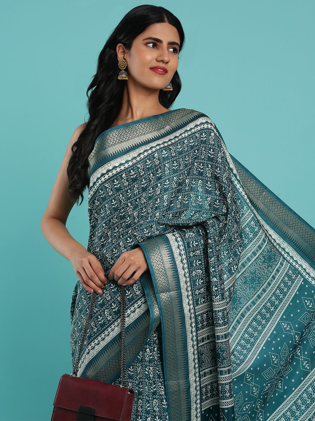 

Kalyan Silks Ethnic Motifs Printed Block Print Saree, Blue