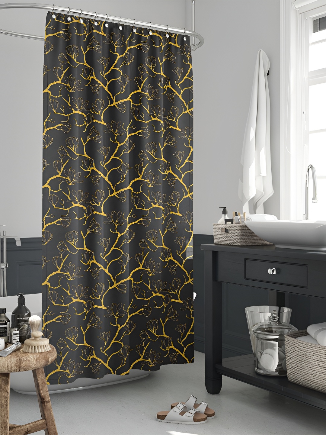 

ArtzFolio Black & Yellow Printed Waterproof Shower Curtain