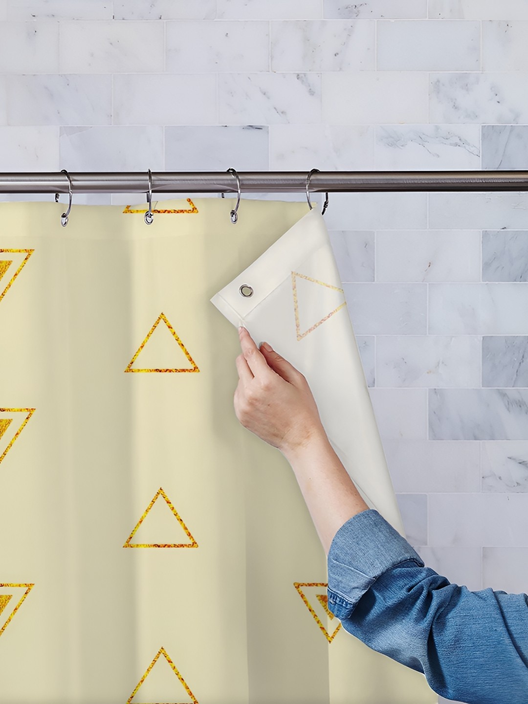 

ArtzFolio Beige & Yellow Printed Waterproof Shower Curtain