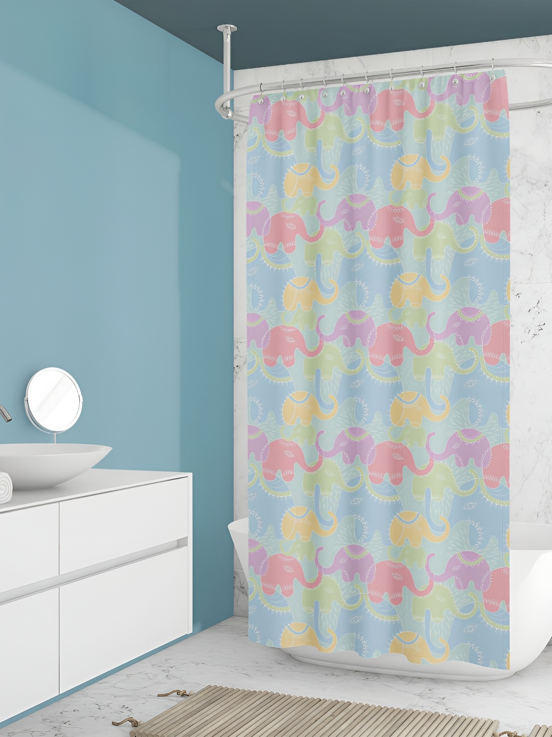 

ArtzFolio Blue & Pink Printed Waterproof Shower Curtain