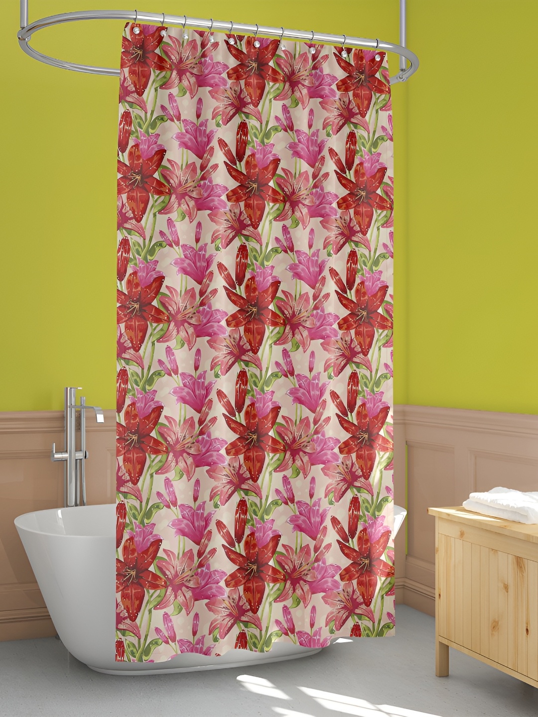 

ArtzFolio Red & Pink Floral Printed Water Proof Shower Curtain