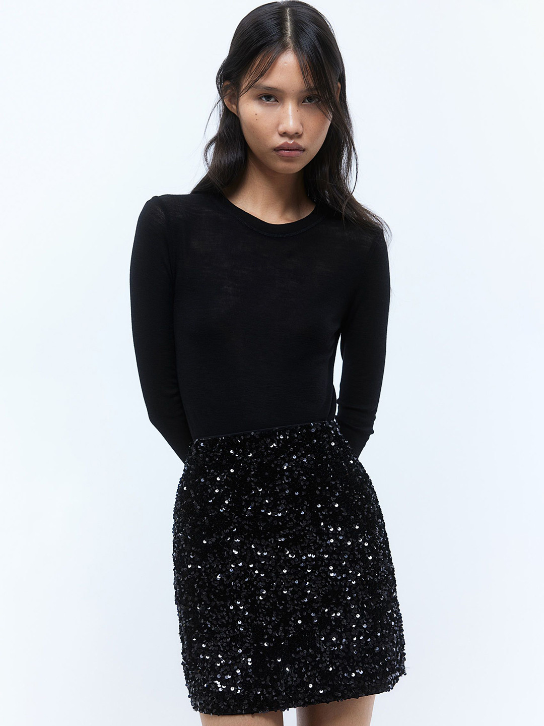

H&M Sequined Mini Skirts, Black