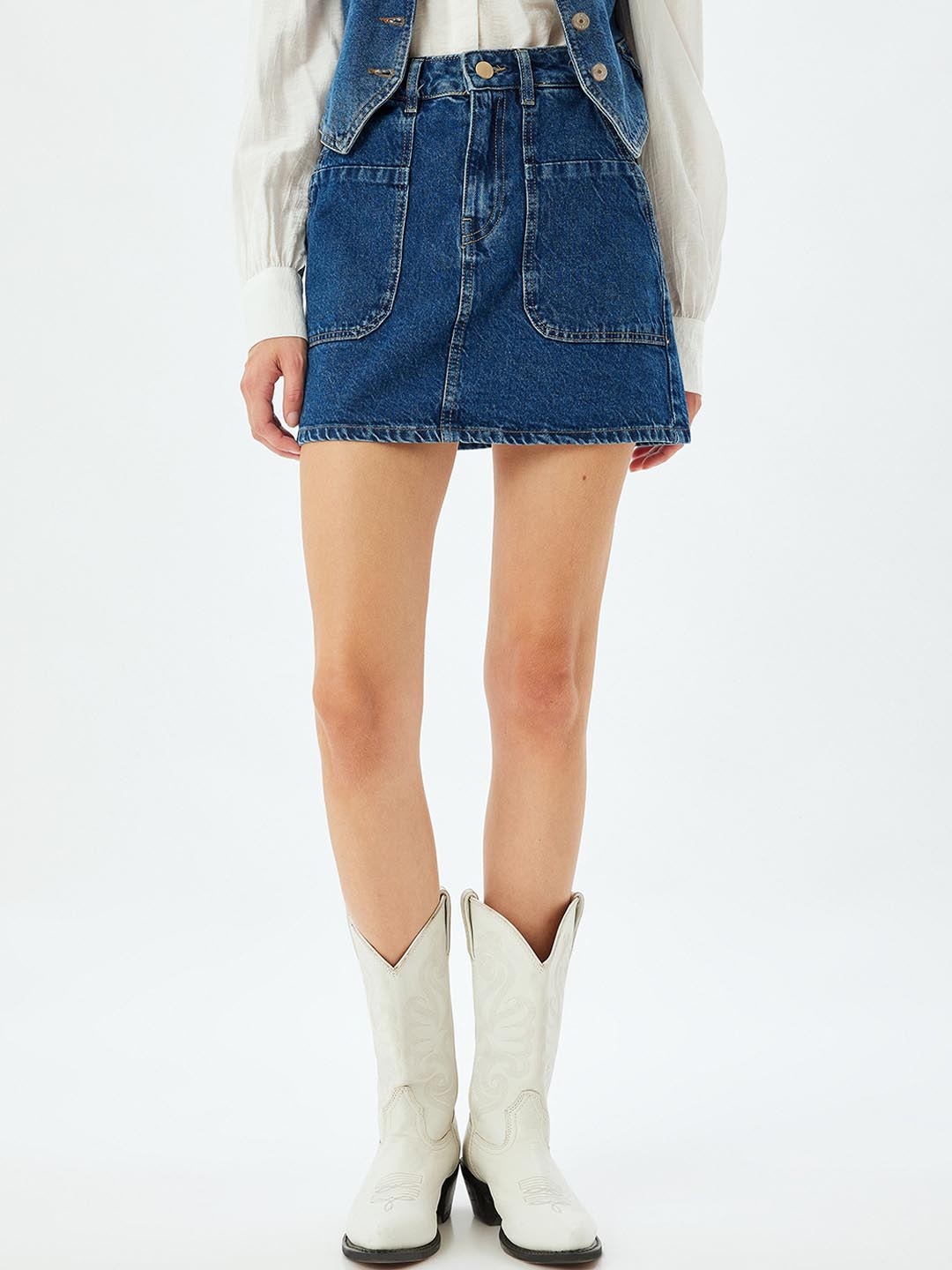 

Koton Pure Cotton A-Line Mini Skirt, Blue