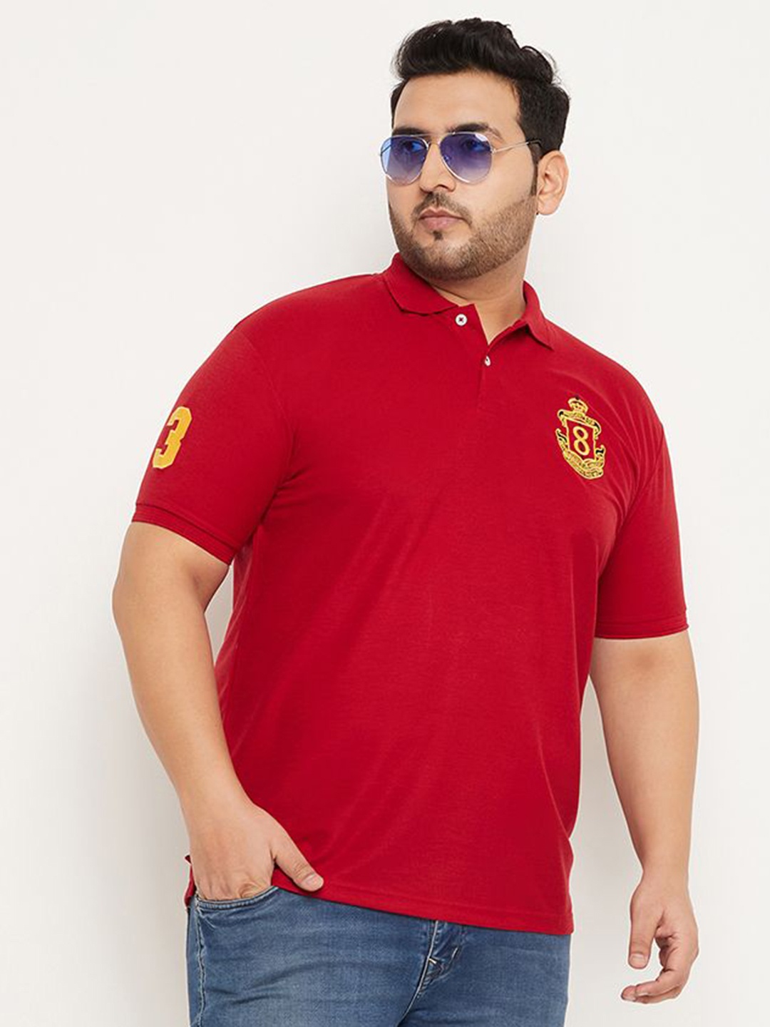 

GET GOLF Men Plus Size Solid Polo Collar Cotton T-shirt, Maroon