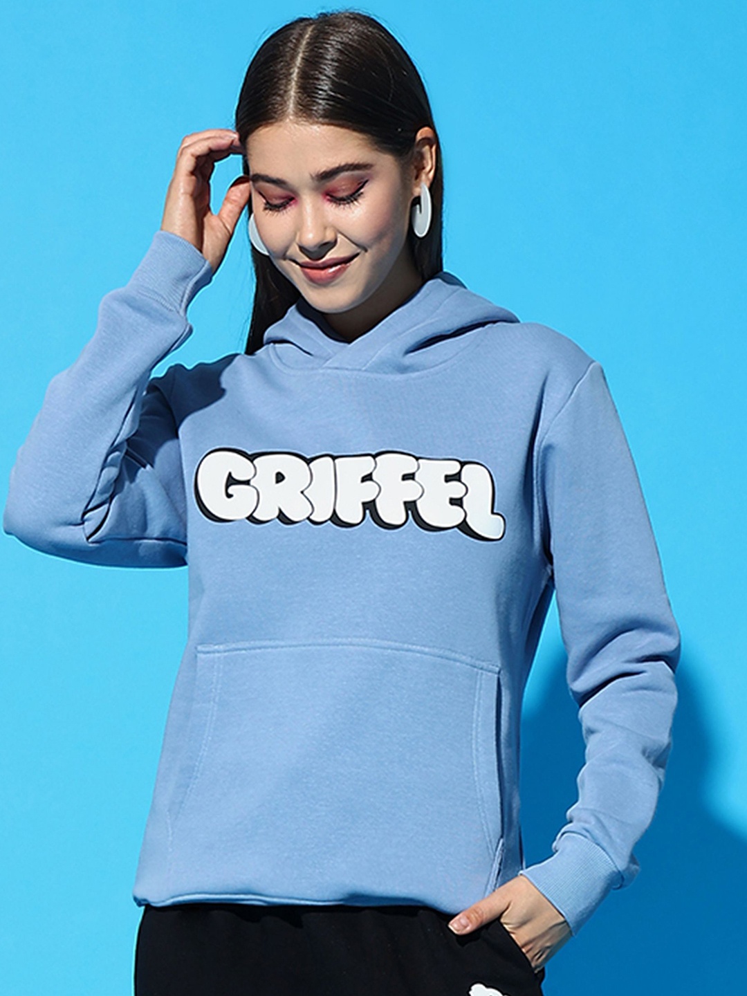 

GRIFFEL Women Typography Printed Sweatshirt, Blue