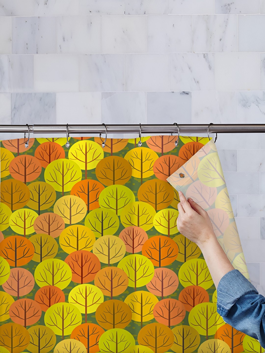 

ArtzFolio Yellow & Orange-Colored Printed Waterproof Shower Curtain