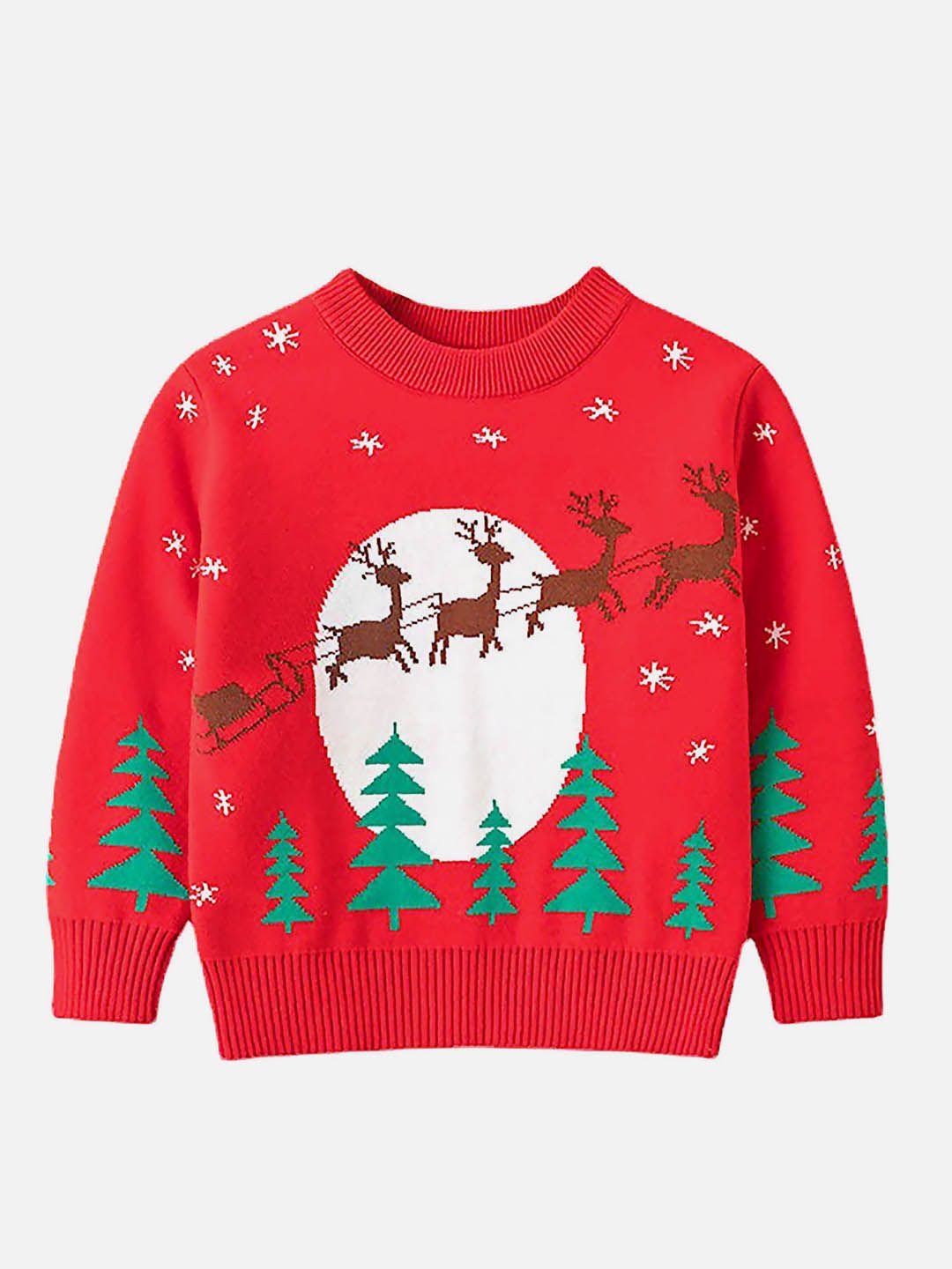 

Little Surprise Box LLP Kids Flying Sleigh Printed Christmas Cardigan Sweater, Red