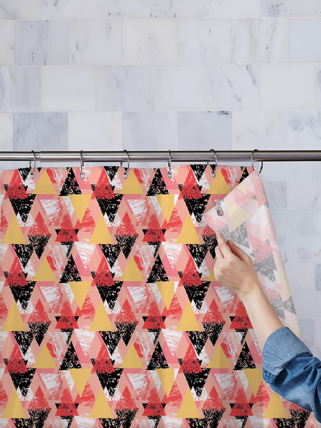 

ArtzFolio Pink & White Printed Waterproof Shower Curtain