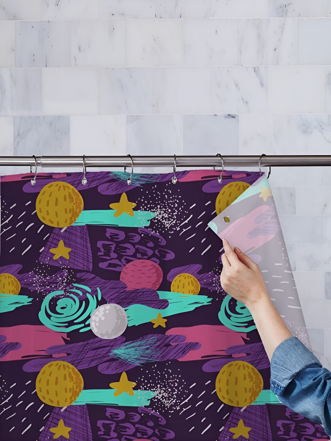 

ArtzFolio Purple & Yellow Abstract Printed Waterproof Shower Curtain