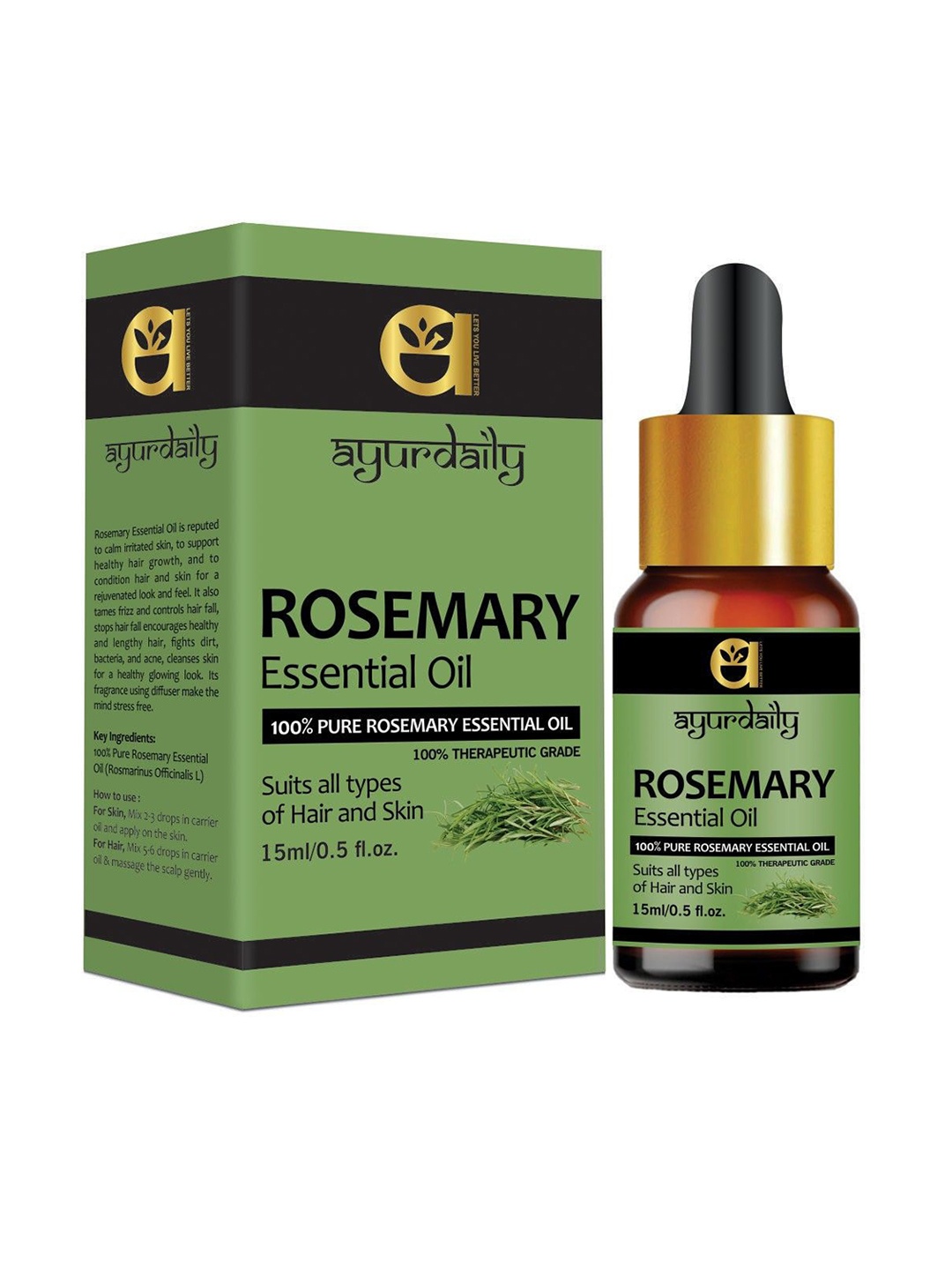 

Ayurdaily Pure & Natural Rosemary Essential Oil - 15 ml, Green