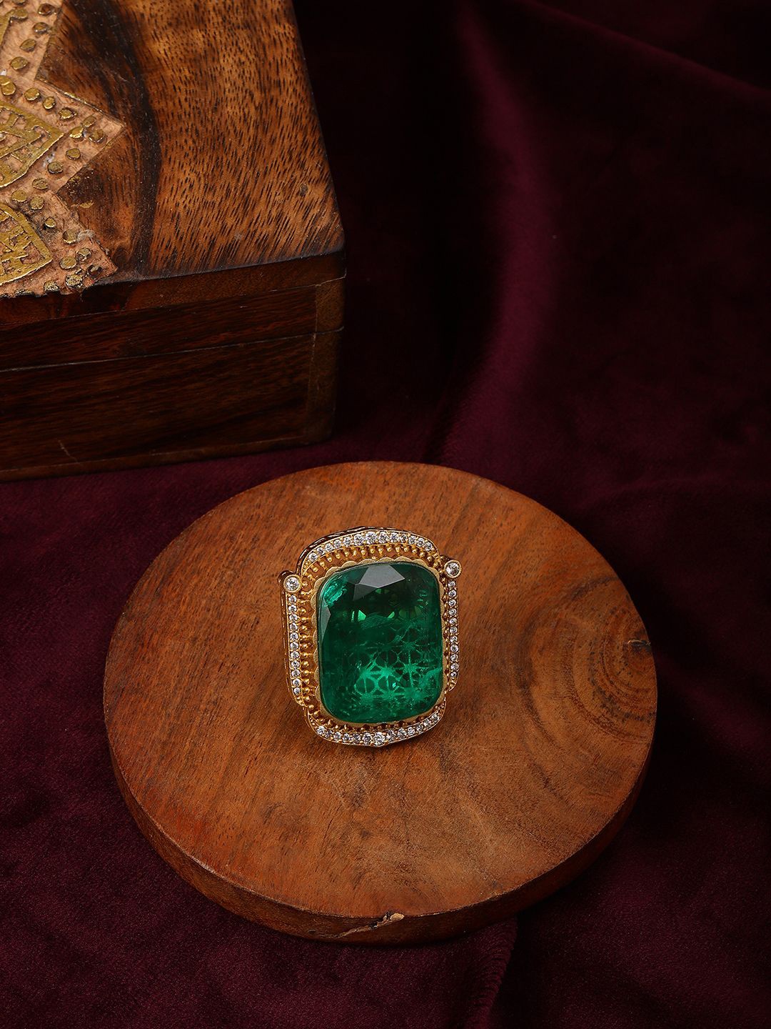 

Ruby Raang Gold-Plated Emerald Studded Finger Ring