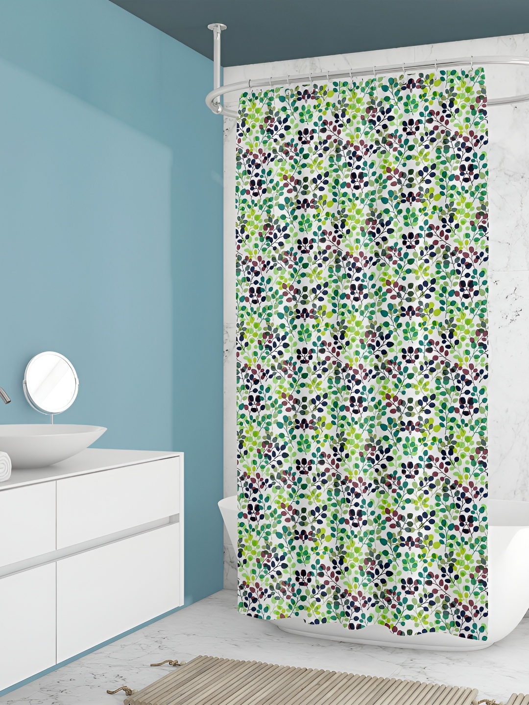 

ArtzFolio White & Green Printed Waterproof Shower Curtains