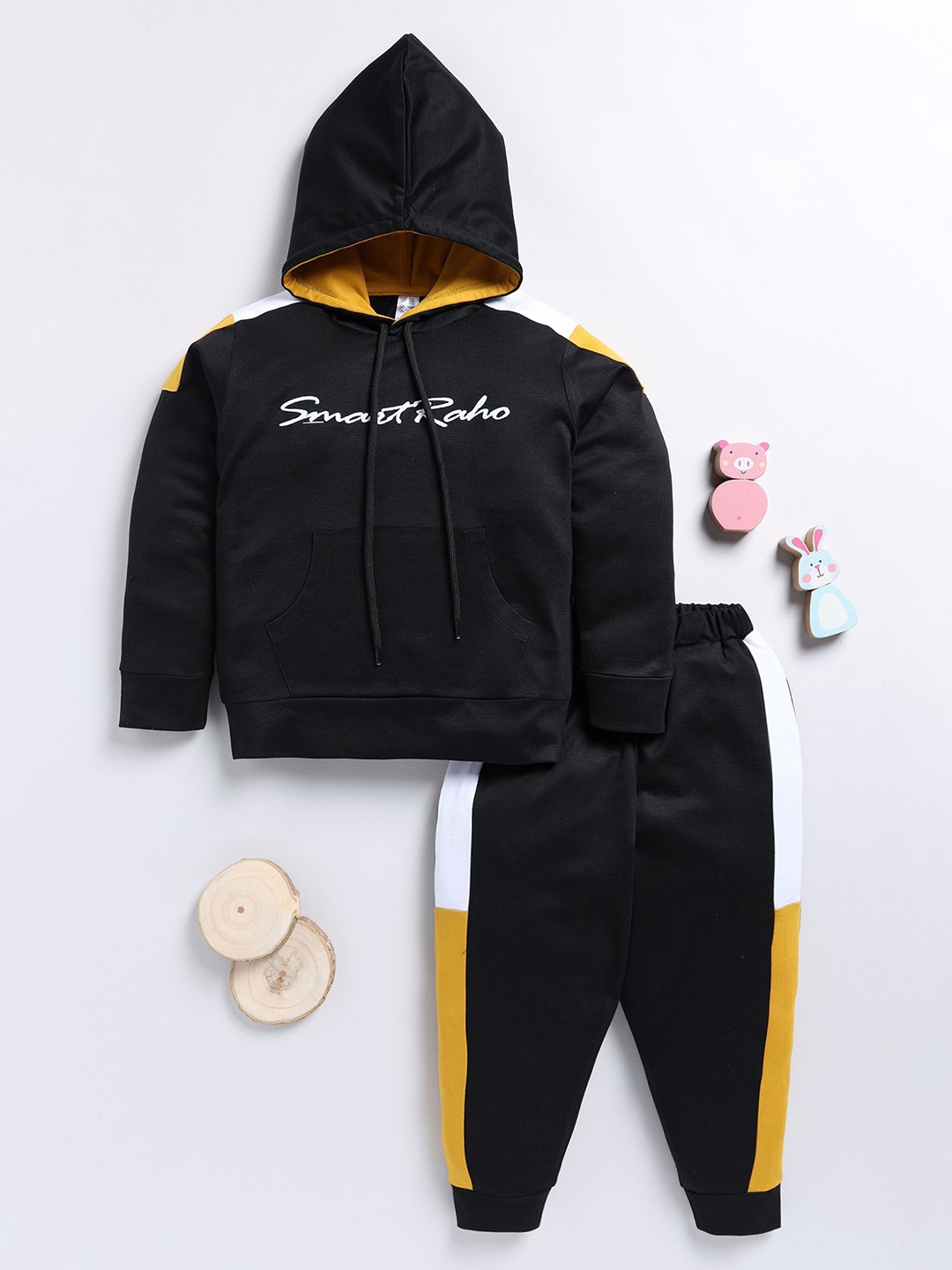 

BAESD Boys Printed Hooded Long Sleeves Pure Cotton Sweatshirt With Jogger, Yellow