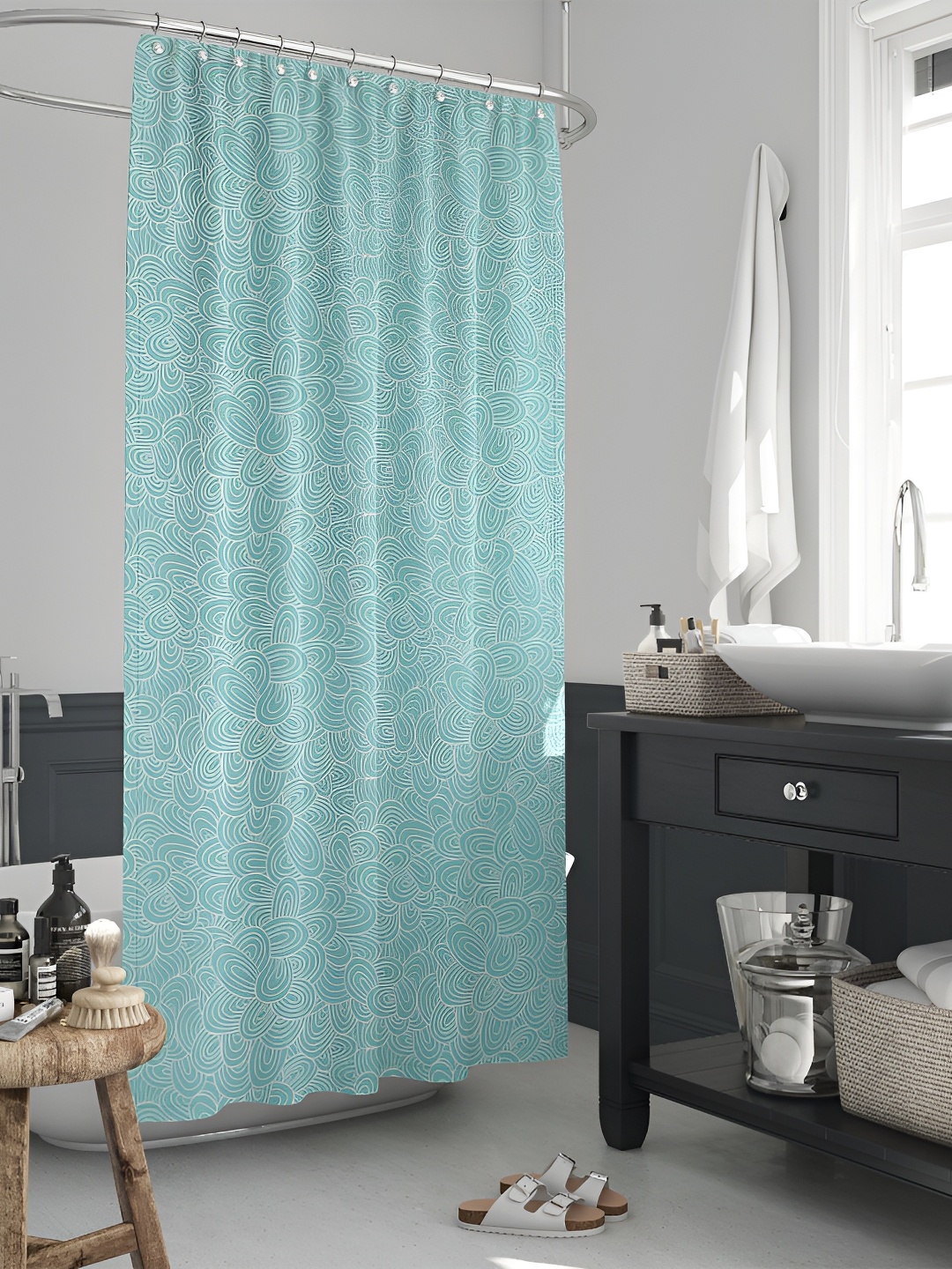 

ArtzFolio Blue & White Geometric Printed Waterproof Shower Curtain