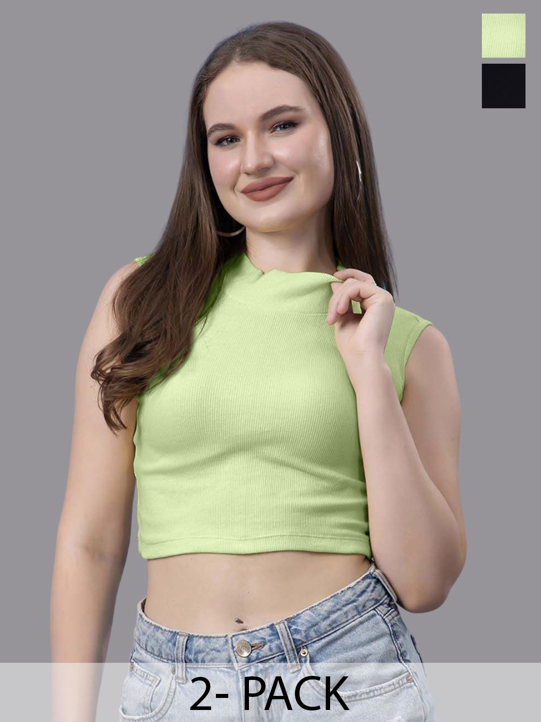 

Friskers Pack Of 2 Cotton Crop Top, Black