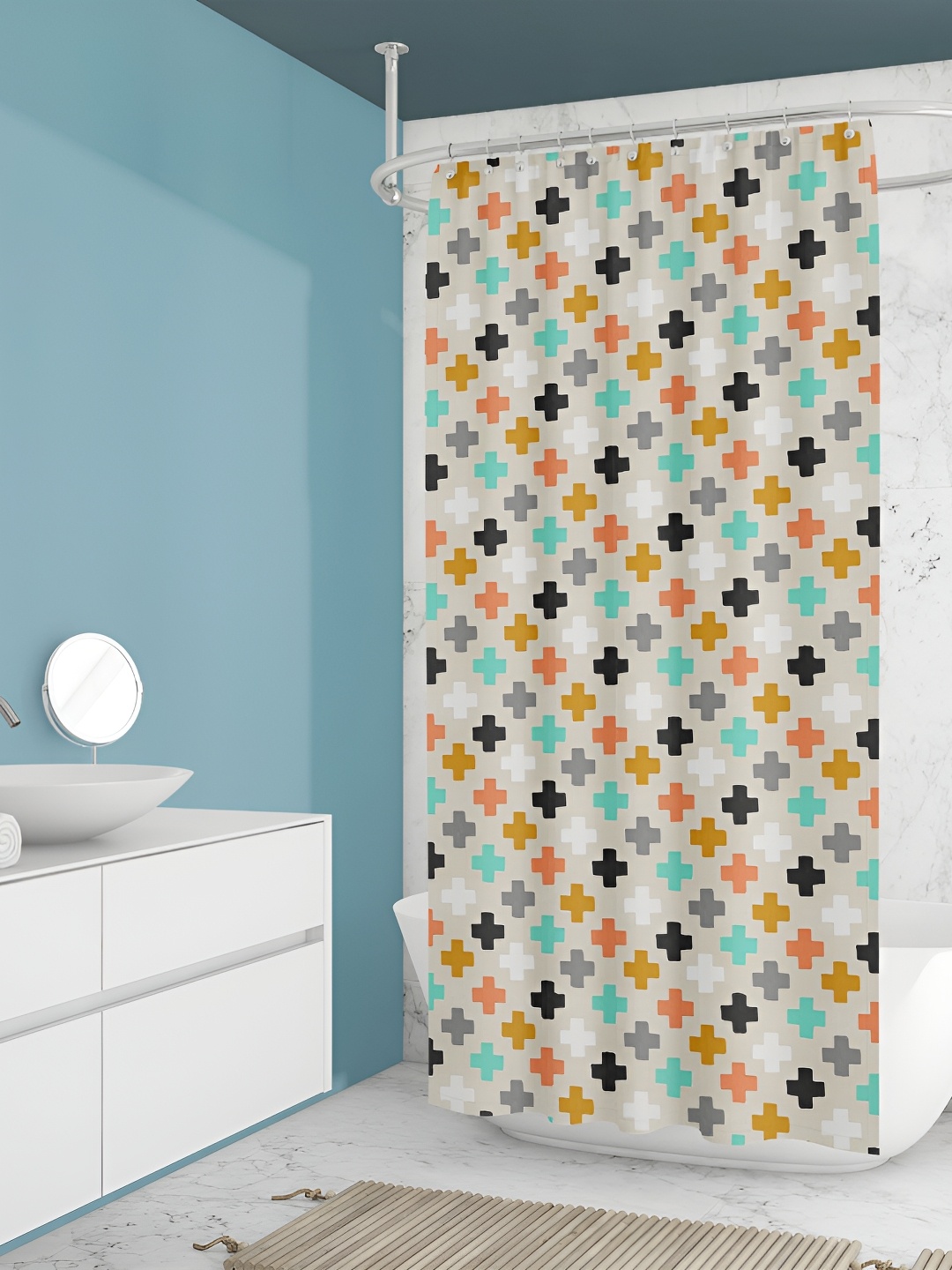 

ArtzFolio Grey & Orange Geometric Printed Waterproof Shower Curtain