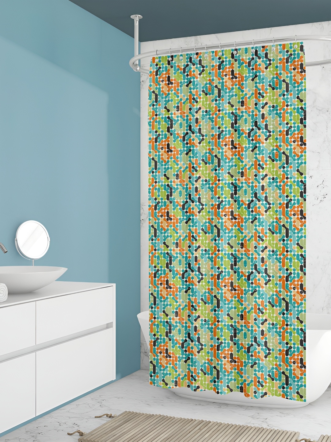 

ArtzFolio Blue & Orange Printed Waterproof Shower Curtain