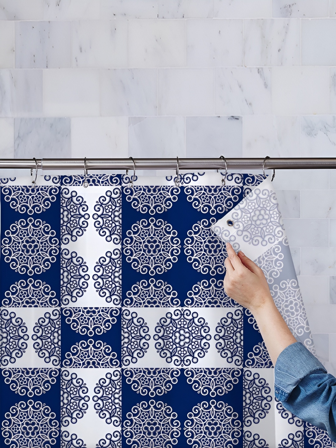 

ArtzFolio Blue & White Printed Water Proof Shower Curtain