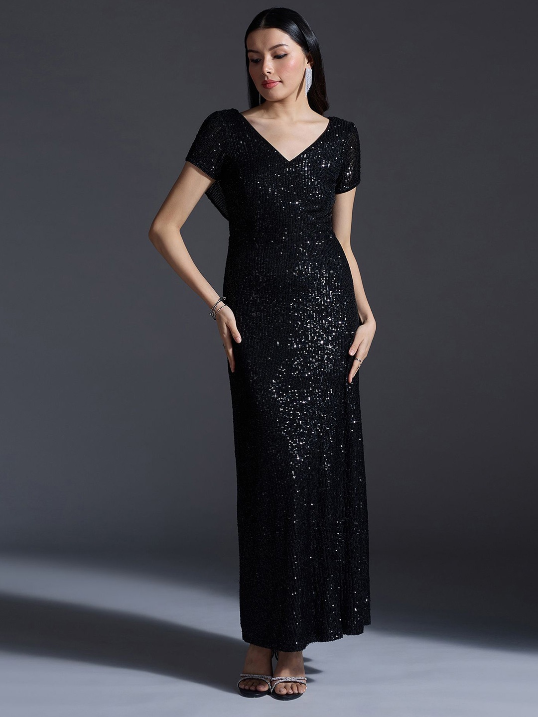 

20Dresses Women Embellished Fit & Flare Party Maxi Dress, Black