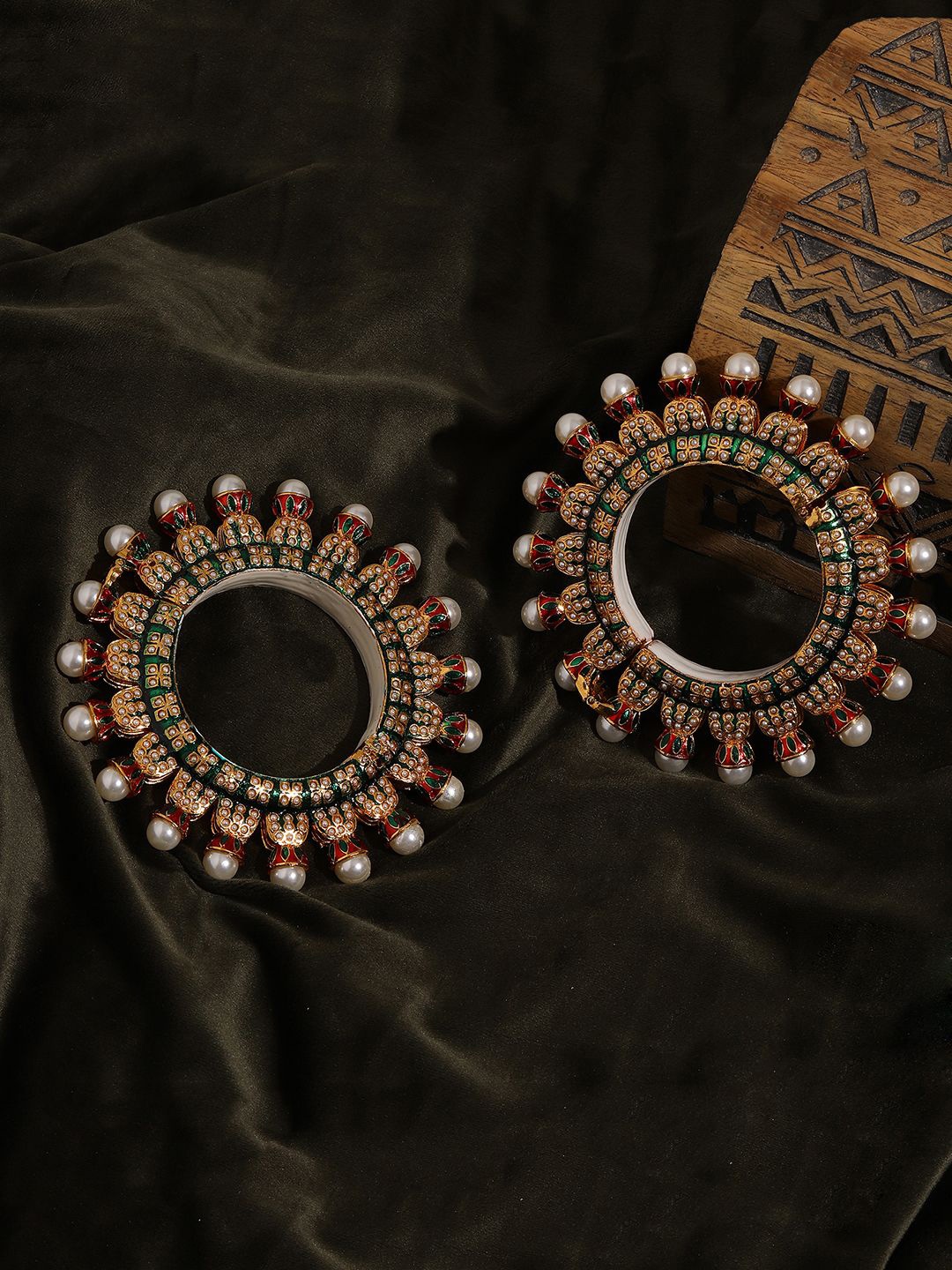 

Ruby Raang Set Of 2 Gold-Plated Beaded Bangles