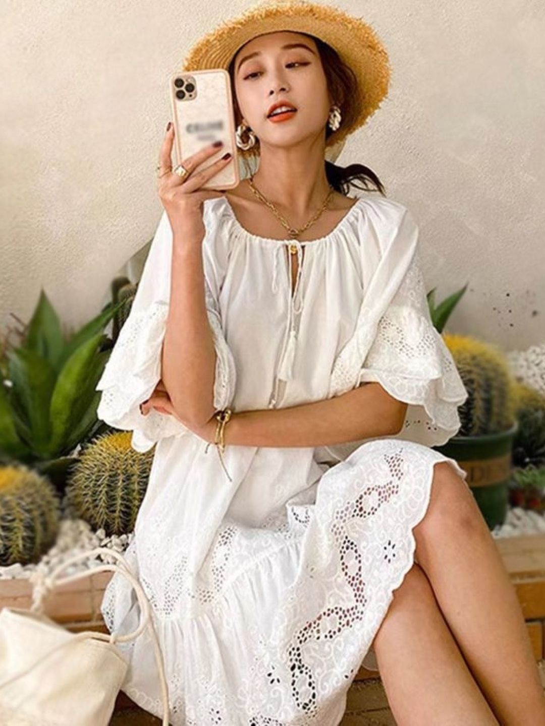 

StyleCast Women Cotton Bell Sleeve A-Line Dress, White