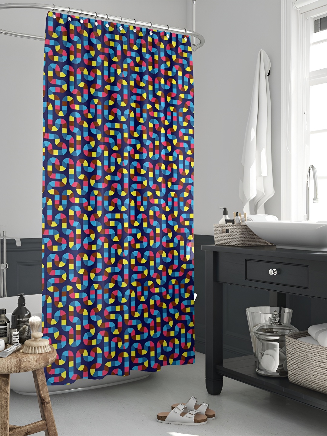 

ArtzFolio Navy Blue & Red Printed Waterproof Shower Curtain