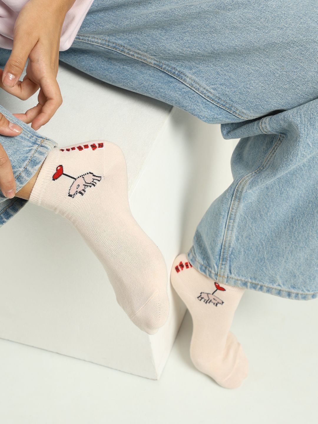 

ONLY Women Pack Of 2 Patterned Ankle Length Socks, Beige