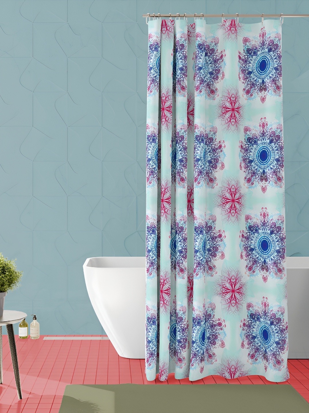 

ArtzFolio Blue & Pink Printed Waterproof Shower Curtain