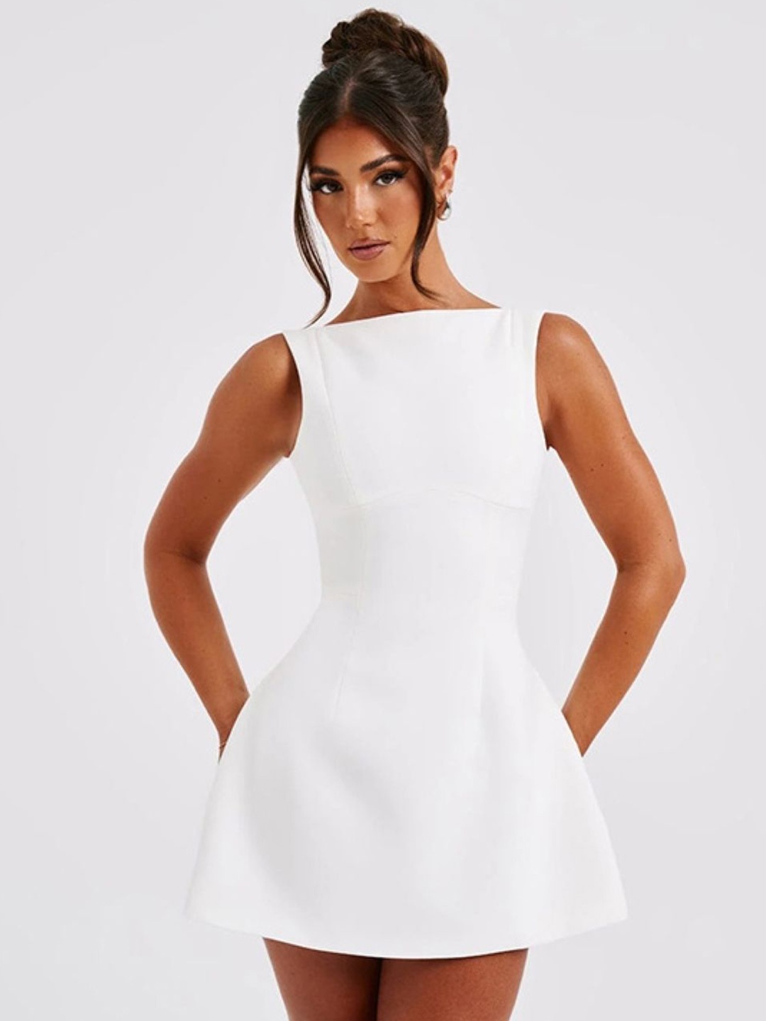 

KPOP Women A-Line Sleeveless Dress, White